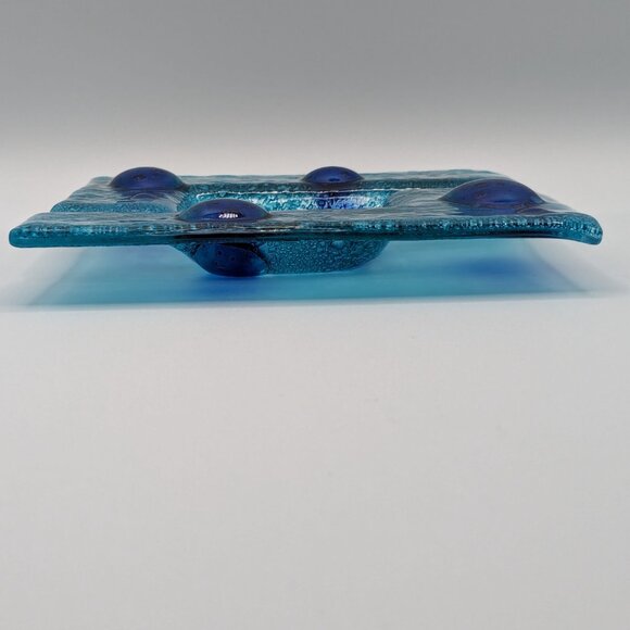 Vintage Italian Handmade Blue Glass Dish or Ashtray, Artisan Crafted - Picture 4 of 8